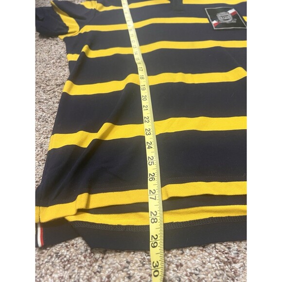 Tommy Hilfiger Polo Shirt Mens Large Large Blue Yellow Stripes Slim Rugby Patch - Picture 6 of 8